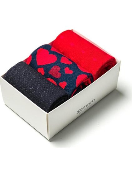 Modro-červený darčekový set troch párov ponožiek Art.133