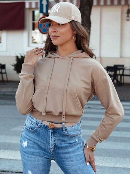 Béžová crop mikina s kapucňou TRENDHOOD