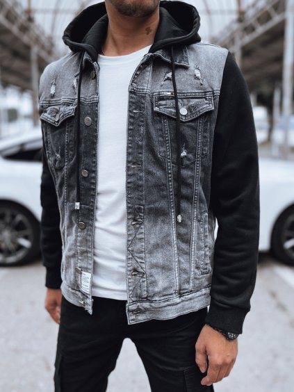 Tmavosivá džínsová bunda s kapucňou