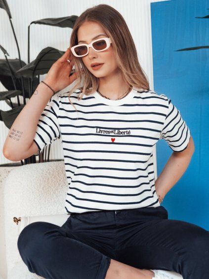 Bielo-čierne pruhované tričko s nápisom TUMULS