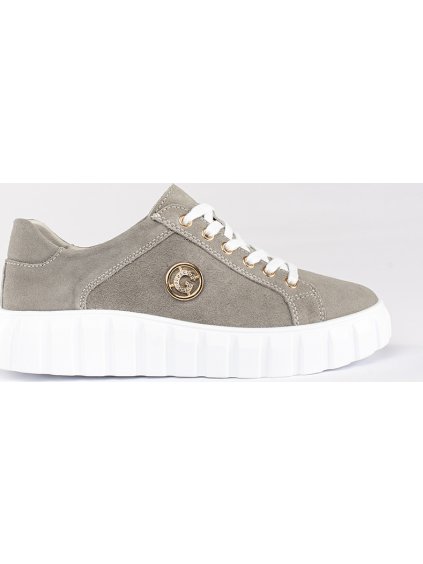 Sivé poltopánky na platforme zo semišovej kože