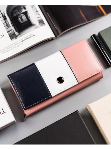 Peterson Veľká bielo-ružovo-tmavomodrá peňaženka Y327