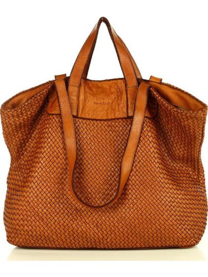 MARCO MAZZINI Karamelová pletená shopper bag