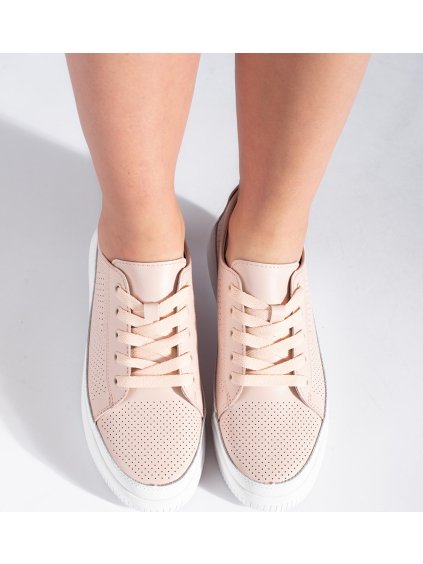 Púdrové dierkované kožené dámske tenisky Sergio Leone
