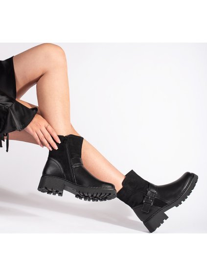 Čierne dámske členkové topánky s ozdobným viazaním