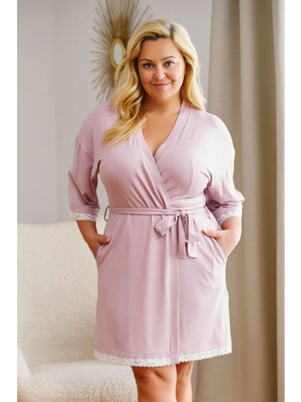 Svetloružový dámsky viskózový župan