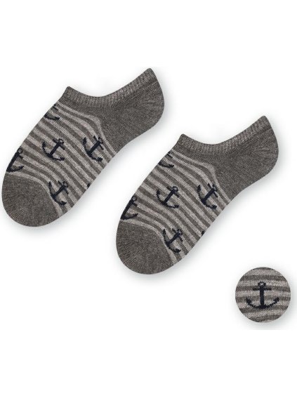 Sivé melanž chlapčenské bambusové ponožky s kotvičkami a pruhmi Art.152
