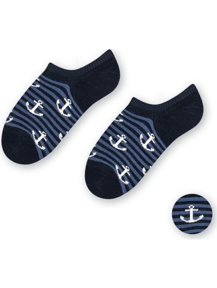Tmavomodré detské bambusové ponožky s pruhmi a kotvičkami Art.152