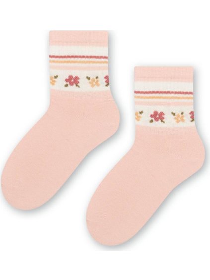 Ružové ponožky pre dievčatá s kvetinovým motívom Art.014