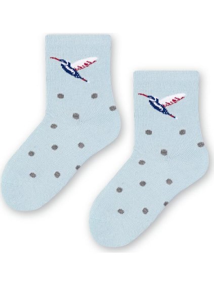 Svetlomodré bodkované dievčenské ponožky s vtáčikom Art.138