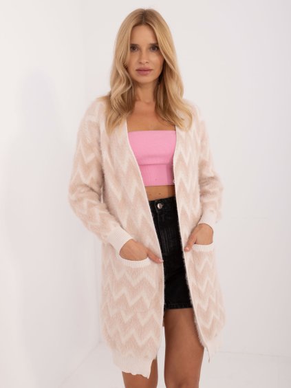 Béžový dámsky vzorovaný kardigán bez zapínania