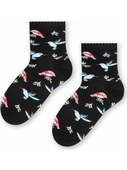 Tmavomodré dievčenské ponožky s vtáčikmi Art.084