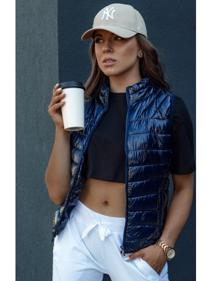 Tmavomodrá krátka prešívaná vesta WIANO