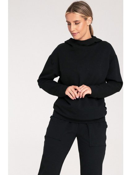 Čierna dámska bavlnená mikina s kapucňou