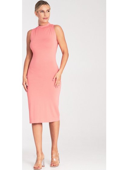 Púdrové vypasované viskózové šaty bez rukávov