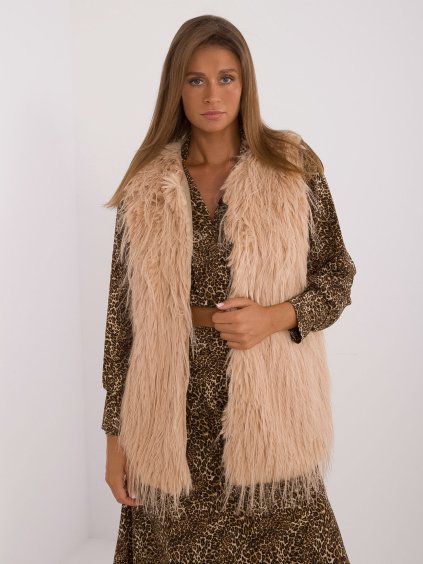 Tmavobéžová kožúšková vesta