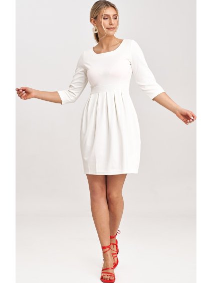 Smotanové púzdrové šaty s 3/4 rukávom