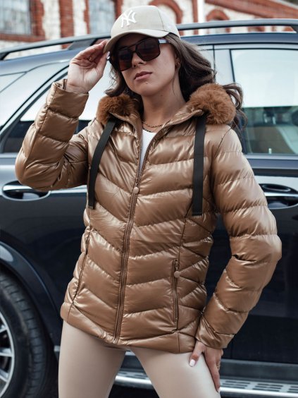 Hnedá lesklá prešívaná bunda MIRIAL