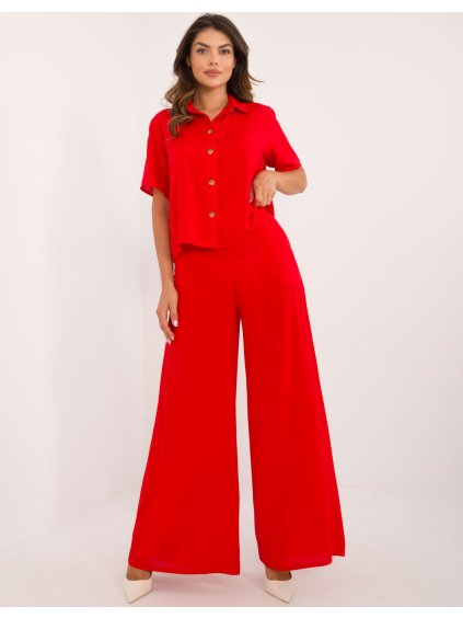 Červený letný komplet košele a širokých nohavíc