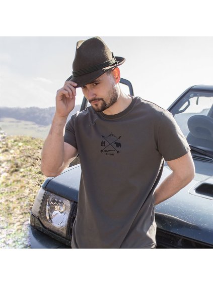 Khaki pánske bavlnené tričko s krátkym rukávom