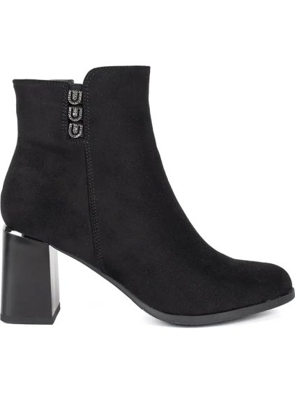 Semišové čierne členkové topánky na stĺpikovom podpätku