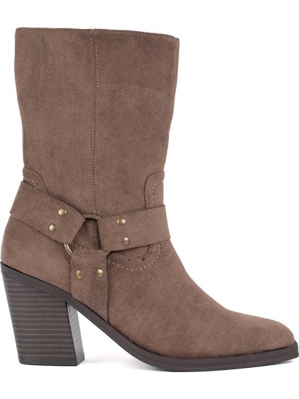 Semišové hnedé nízke čižmy na stĺpiku