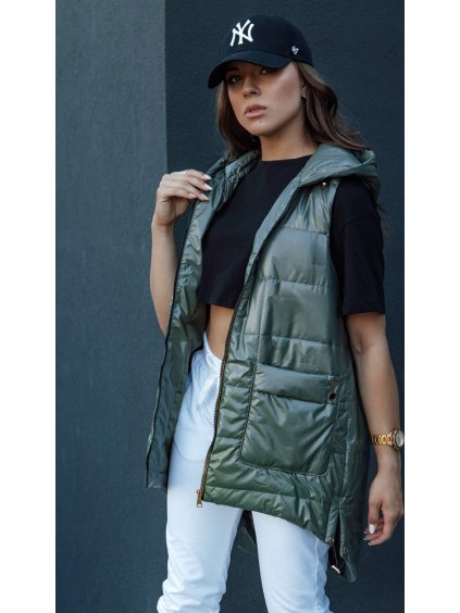 Tmavozelená dámska dlhšia vesta JESS