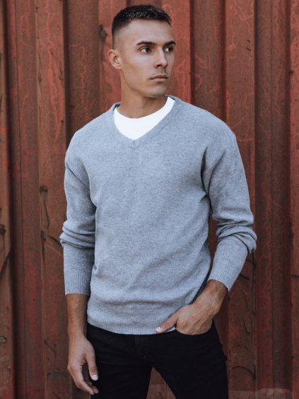 Svetlosivý pánsky sveter s výstrihom do V