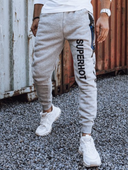 Pánske svetlosivé tepláky s potlačou