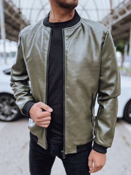 Pánska khaki koženková bombera