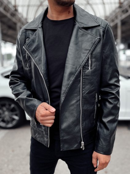 Pánska čierna koženková bunda