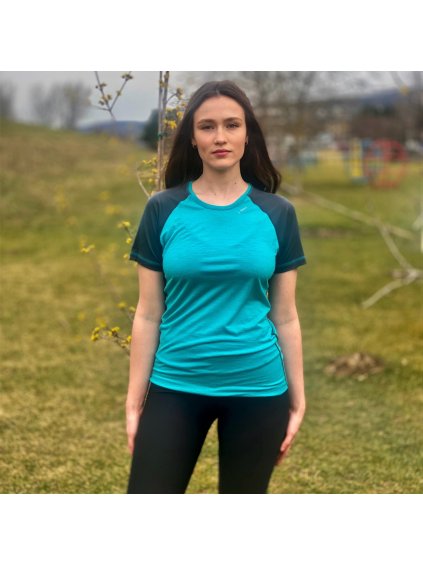 Tyrkysovo-sivé funkčné dámske tričko z merino vlny
