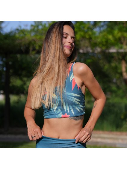 Dámsky športový crop top s potlačou palmových listov