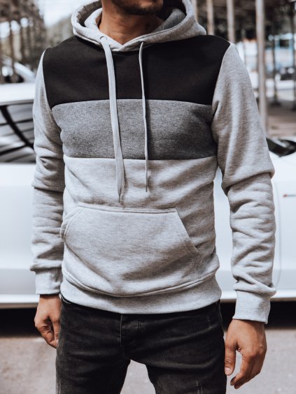 Pánska svetlosivá mikina so sivo-čiernymi pruhmi