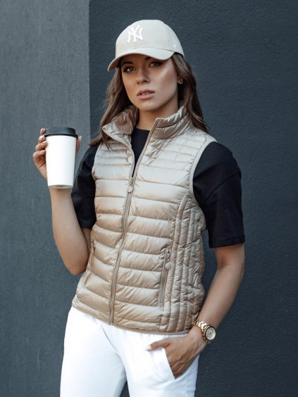 Béžová dámska prešívaná vesta so stojačikom STYLISHZ