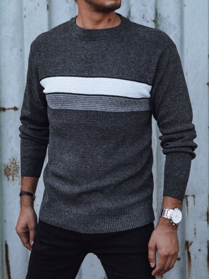 Pánsky tmavosivý sveter s pruhmi na hrudi