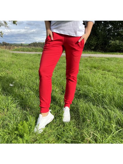 Dámske červené bavlnené tepláky