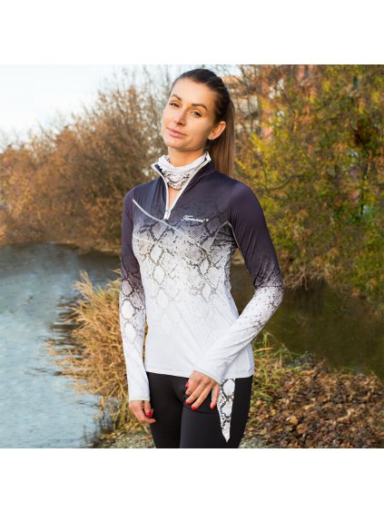 Bielo-čierny dámsky funkčný rolák s potlačou vzoru hadej kože