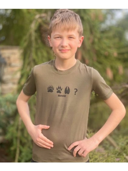 Khaki chlapčenské tričko s potlačou zvieracích stôp