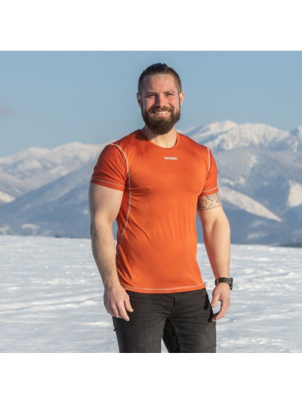 Tehlové pánske funkčné tričko s krátkym rukávom