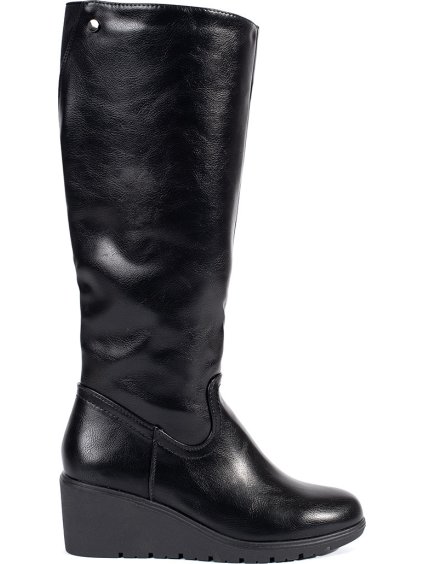 Čierne dámske čižmy na kline, podpätok 6 cm