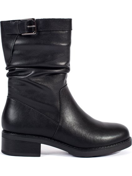 Čierne kožené dámske zateplené členkové topánky, podpätok 4 cm