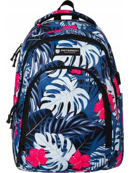 Peterson farebný školský batoh s potlačou a USB portom