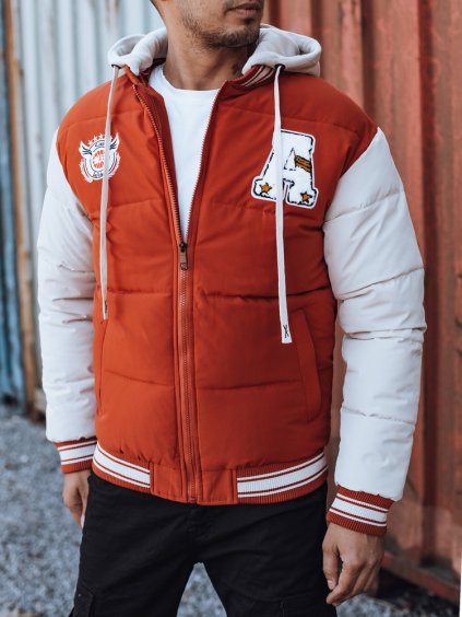 Pánska červená zimná bunda s kapucňou