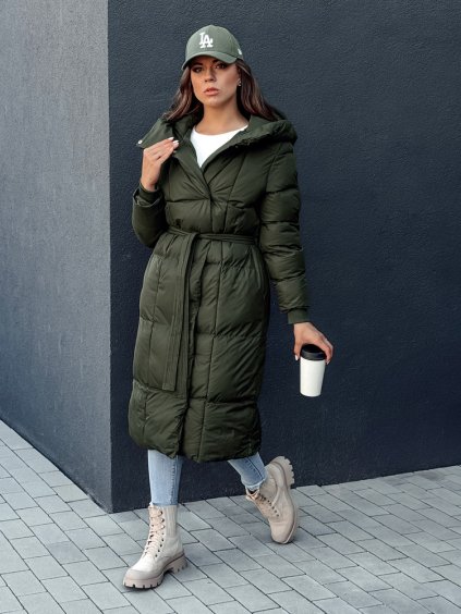 Dámska tmavozelená dlhá prešívaná bunda CLOUTIQUE