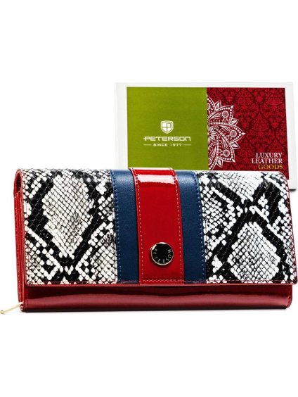 Dámska červená peňaženka so bielo-čiernym vzorom hadej kože Peterson Y695