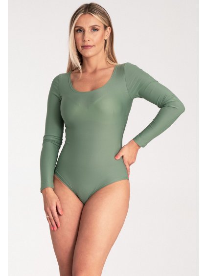 Olivové dámske body s výstrihom