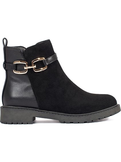 Čierne dámske členkové topánky s ozdobnou sponou, podpätok 3,5 cm