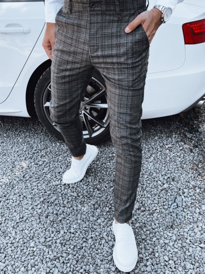 Tmavosivé kárované spoločenské nohavice