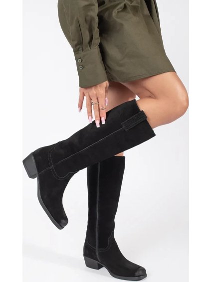 Čierne dámske kožené zateplené čižmy Sergio Leone